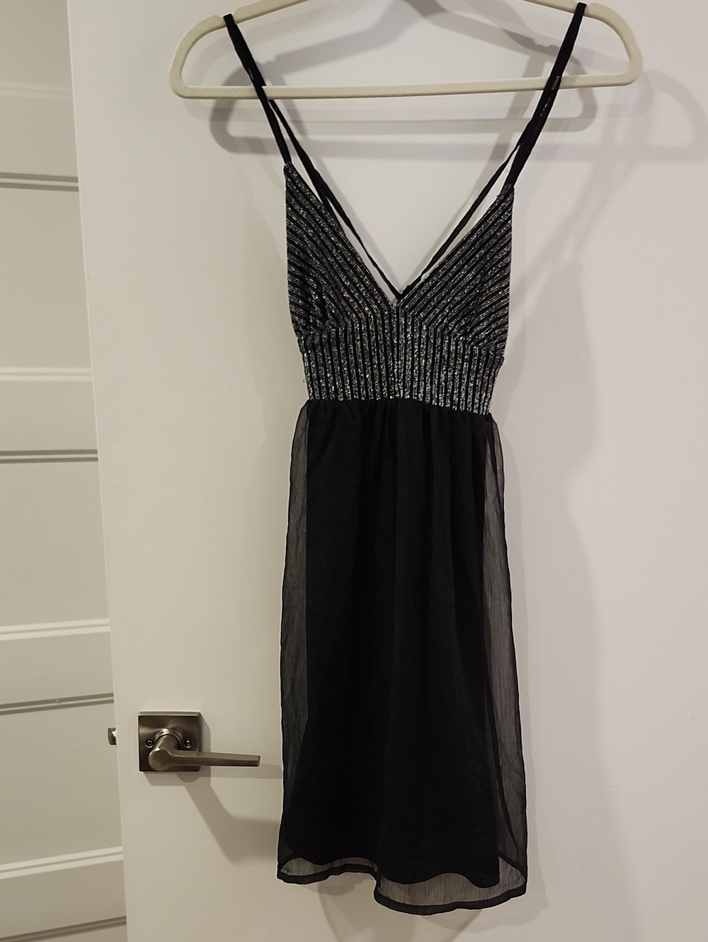 P2P 13" Ardene Black Mini Dress with Silver Beaded V-Neck Bodice